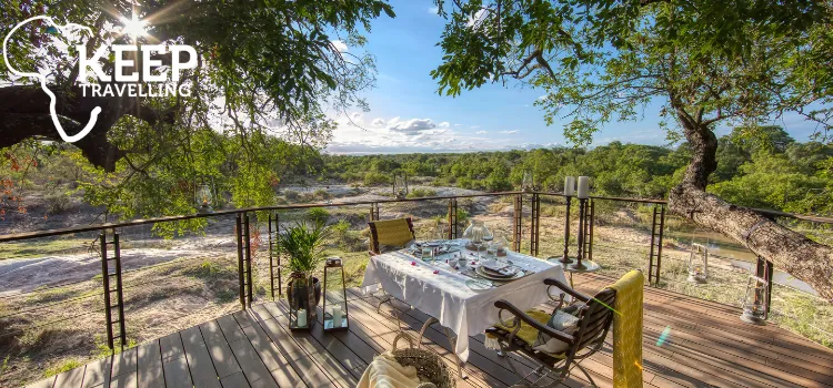 Private dining deck overlooking the river at Dulini Leadwood