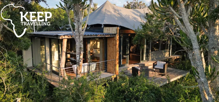 Luxury tented safari suite surrounded by indigenous bush at Kariega Game Reserve